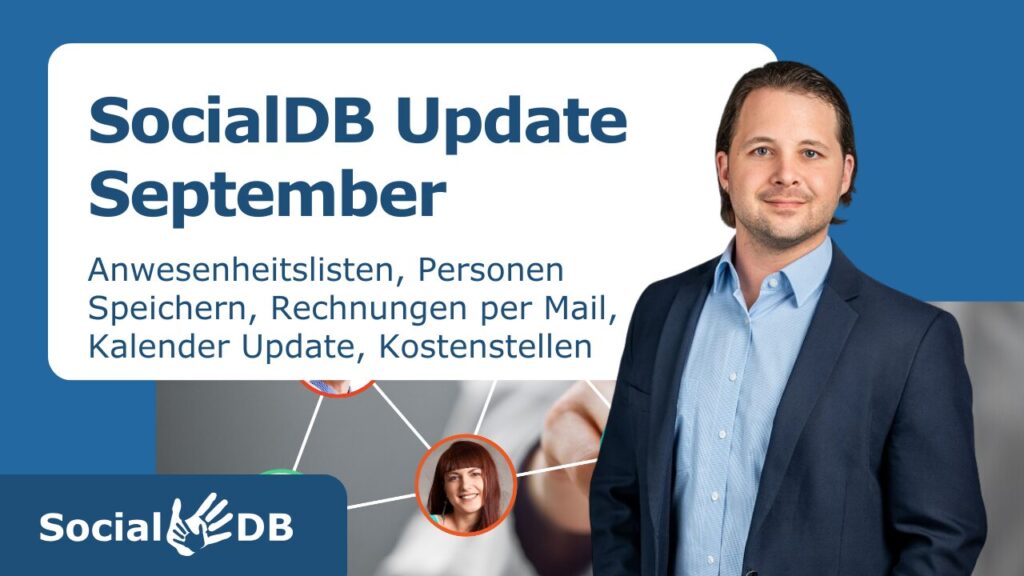 SocialDB Update September 2024 mit neuen Funktionen und einem Bild von Ivo Gutleben Anzug.